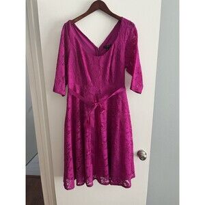 Lane Bryant Floral Lace Fit & Flare Dress Size 16 Midi Magenta Romantic Cocktail